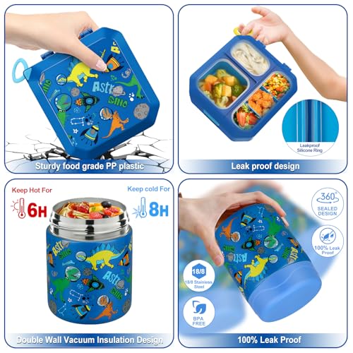 wiwens Bento Lunch Box for Kids with 12oz Soup Thermo Leak-Proof Lunch Food Container with 5 Compartment Thermo Hot Food Jar and Insulated Lunch Bag for Kid Toddler Girls Boys to School by wiwens - Image 3