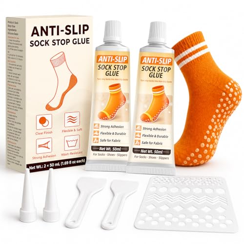 Sock Stop Glue 2-Pack of 1.69 fl oz Each Sock Stop Anti Slip Adhesive Suitable for Children and Elder Clear Waterproof Non Slip Sock Glue for Socks Blankets and Floor Mats