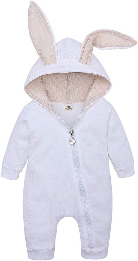 Kids TalesNewborn Baby Winter Warm Outfits Cute Rabbit Ear Hooded Zipper Romper