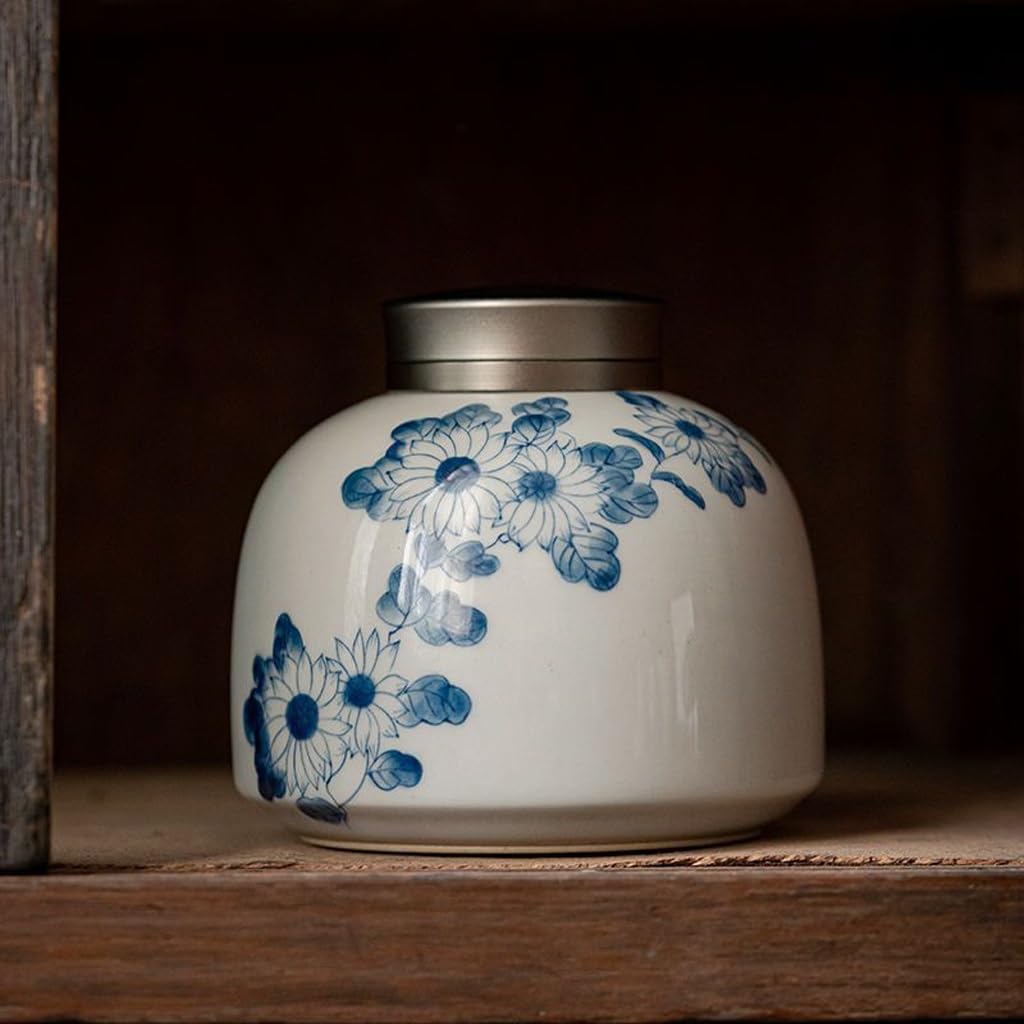 XYNSNDB Zestaw do herbaty Niebiesko-biała porcelana ręcznie malowana puszka na herbatę, ceramiczna dwuwarstwowa zamknięta puszka, domowy magazyn herbaty, puszka do przechowywania słoik do