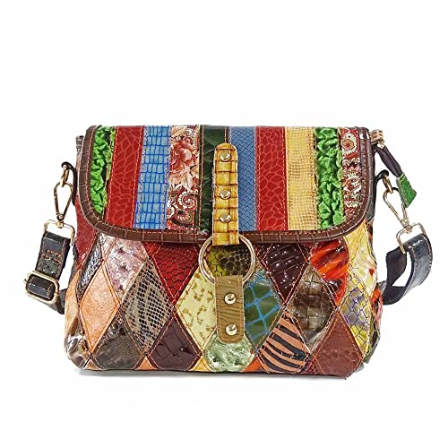 Bolso cruzado de cuero genuino multicolor para mujer miniatura 1