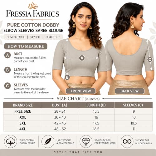 Image of Fressia Fabrics Women's Black Cotton Stretchable Readymade Saree Blouse