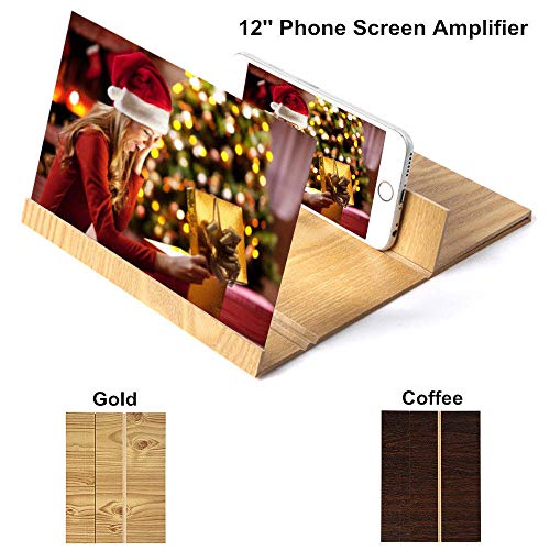 3D Estereoscópico Expansión 12 Pulgadas de Escritorio de Madera Soporte de Video Amplificador de Pantalla del Teléfono Móvil Titular de Montaje Lupa (Oro)