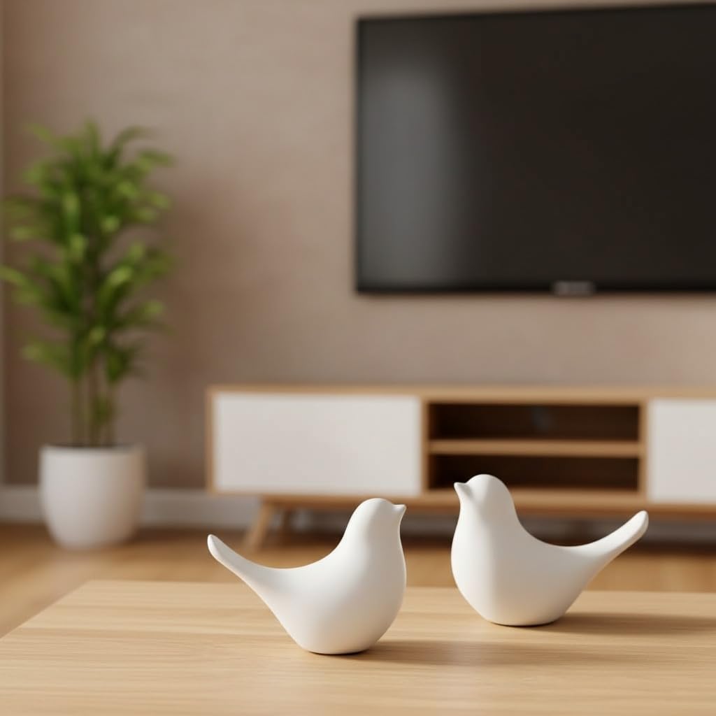 URBAN SENSE® Ceramic Blessing Birds Figurine Set -5.8CM | Bird Showpiece for Living Room Bedroom Bookshelf Office Table | Housewarming Anniversary Birthday Gift | Aesthetic Home Decor (Snowy Symphony) 3