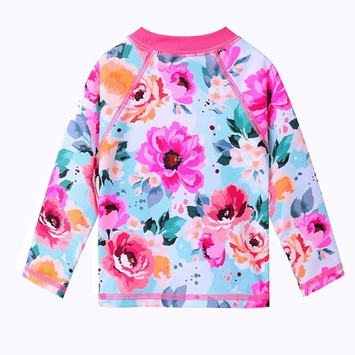 Image of XFGIRLS Girls 2-Piece Swimsuit Long Sleeve Rash Guard Set Toddler 6M-8Y | UPF 50+ blocks 98% UV, Quick-dry, Easy on /off, Bright colors stand out, Machine wash, Breathable, Beach, swim, water park