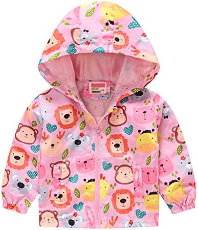 Baby Girls Boys Rain Jacket Windproof Floral Printed Coats Zipper Hooded Coat.18M-5Y Pink