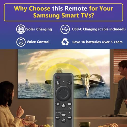 Image of Rechargeable Voice Remote for Samsung Smart TVs, Replacement for 2019-2026 Samsung TV Remote Control with Solar Charging and Voice Search. 2-Year Warranty.