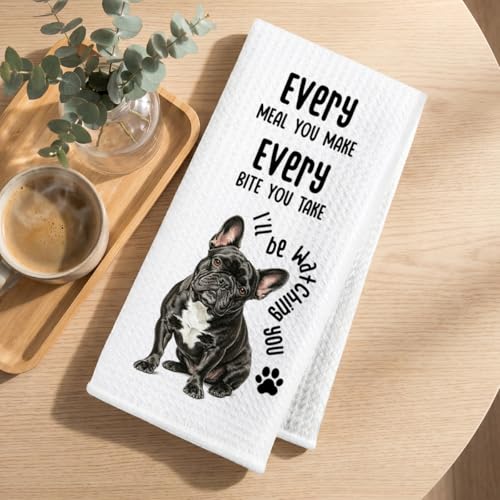 Image of 2 Pcs French Bulldog Kitchen Towels 24x14 Inch, Funny Frenchie Reusable Dish Towels for Kitchen Bathroom Decor, Waffle Weave Hand Cloth Tea Towel, French Bulldog Gifts for Women Girls Friend