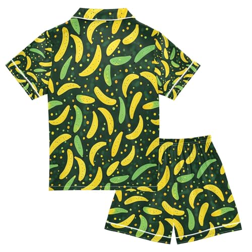 senya Yellow Green Banana Satin Summer Pajama Sets Silk Short Sleeve Button Down Sleepwear2