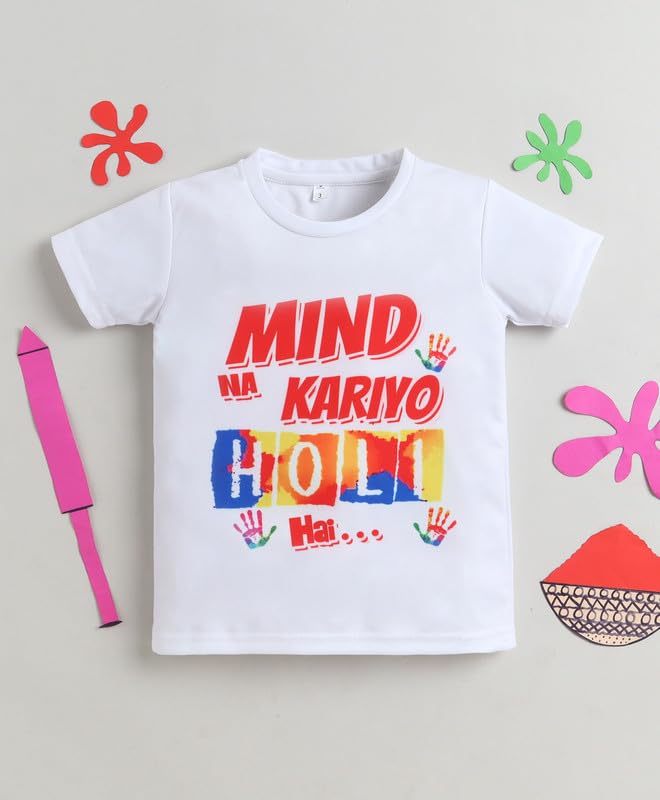 Image of The Magic Wand Kids Holi Festival Theme Printed T-Shirts, Girls Top, Boys Kurta Multicolored for Kids Baby Boys and Girls, Traditional Indian Wear Dress for Holi