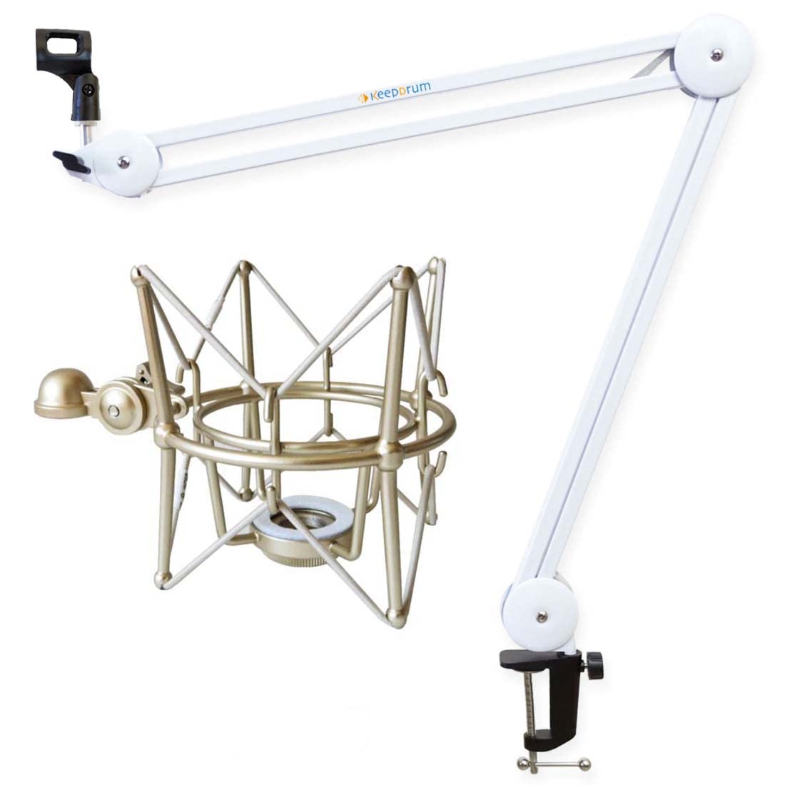 keepdrum MS138 WH Mikrofonarm Stativ Weiss + MS088 Shockmount Mikrofon-Spinne für Kondensator-Mikrofone