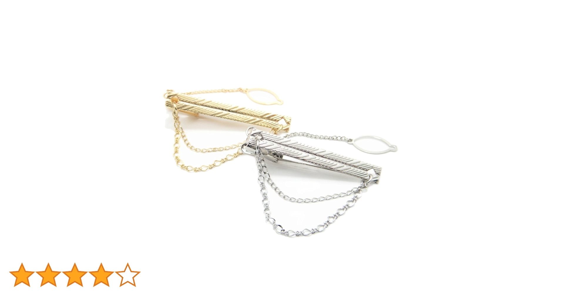 Amazon | ストライプが効いたタイピン-チェーン付き/ゴールドの