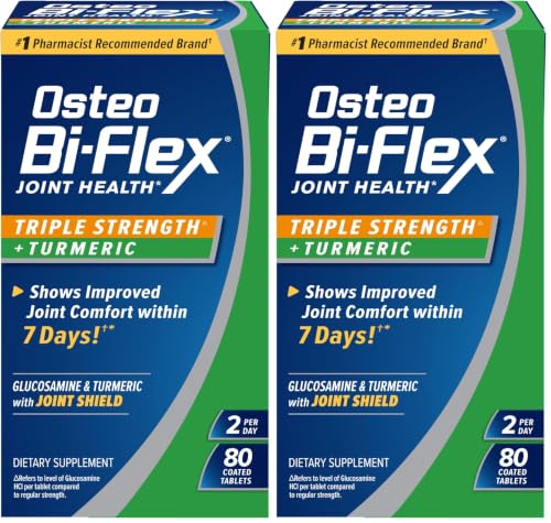 Osteo Bi-Flex Triple Strength Glucosamine with Turmeric, Joint Health Supplement, Coated Tablets, Original Version, 80 Count (Pack of 2)