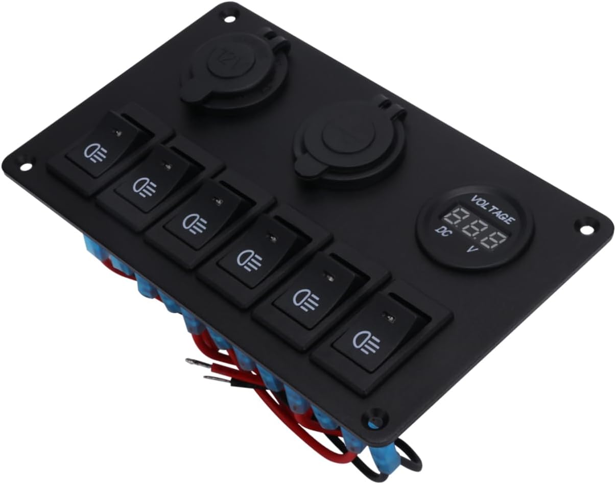 6 Way Panel with Dual USB Charger and Voltage Meter for Car 12V Automotive Accessory for Headlight and Fog Light Control