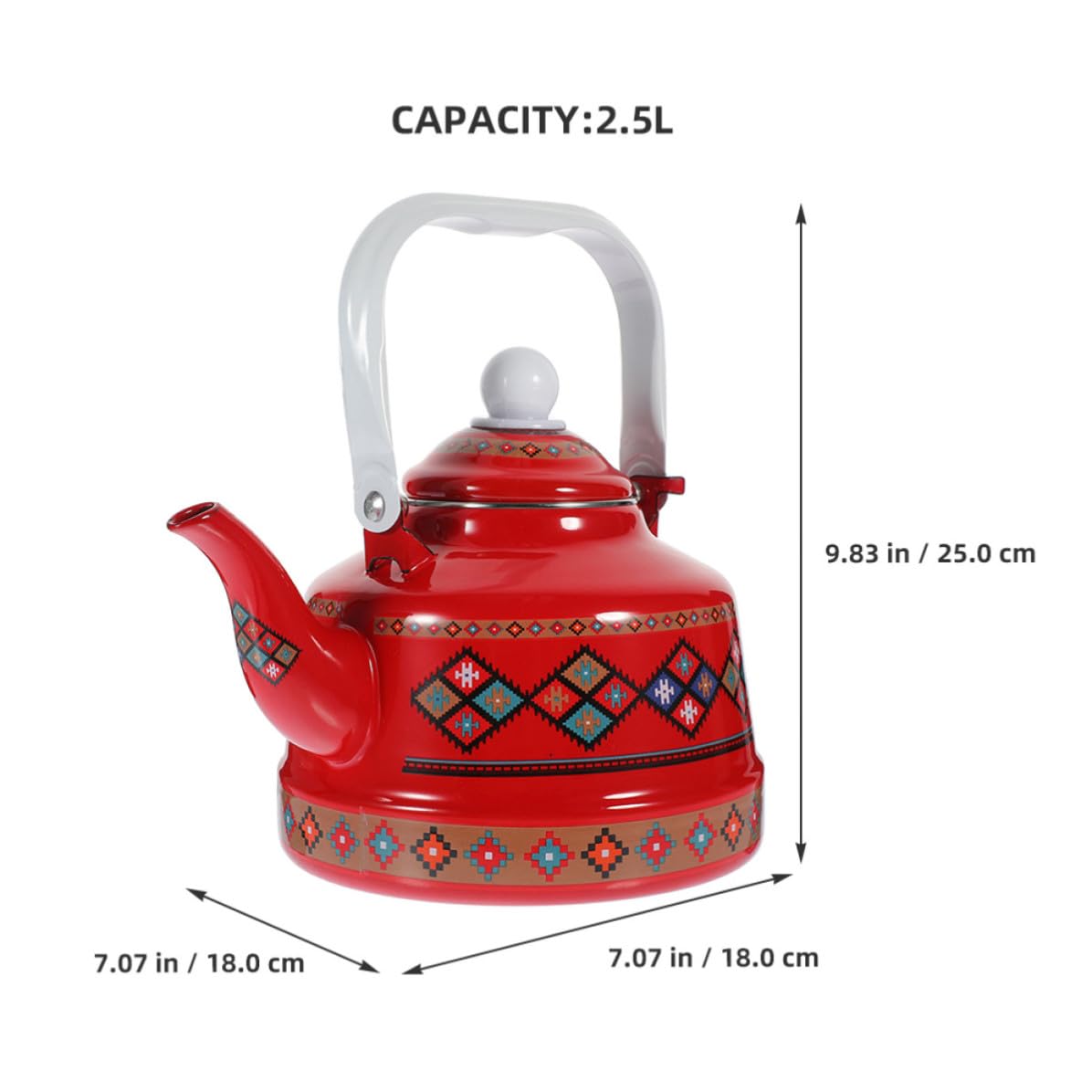 LALAFINA Vintage Emaille Teekessel 2,5l Rot mit Griff Hitzebeständig und Leicht zu Reinigen für Camping und Herdplatten Geeignet