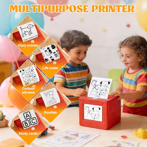 Image of AI Voice Activated Sticker Printer, Smart Portable Thermal Sticker Maker Toy with Voice-to-Image Generation, 3 Paper Rolls and 5 Coloring Markers