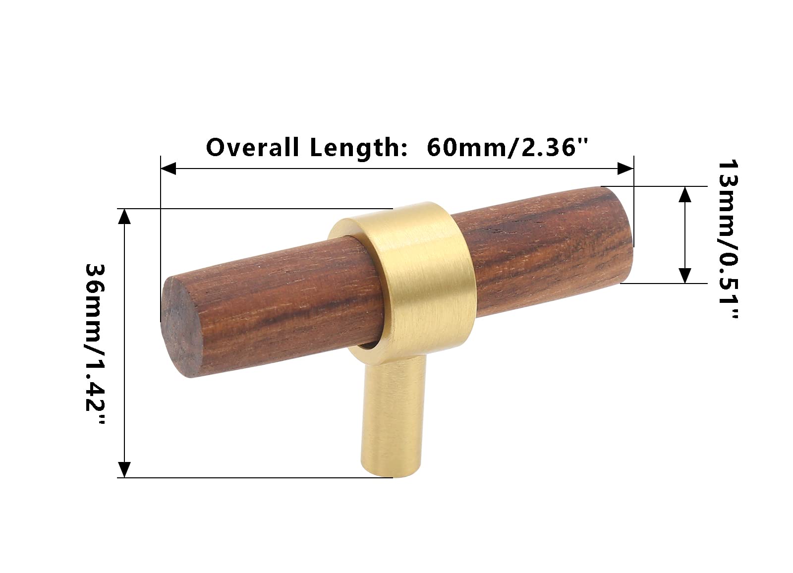 Gold Brass Cabinet Pulls - Walnut T-Shape -3