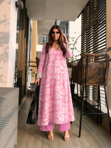Image of ANNI Designer Kurta Sets for Women Viscose Printed | Kurta with Dupatta Set | A Line Kurti Set for Women | Square V Neck 3 /4 Sleeve Ethnic Outfit | Designer Indian Kurti Stylish Clothing