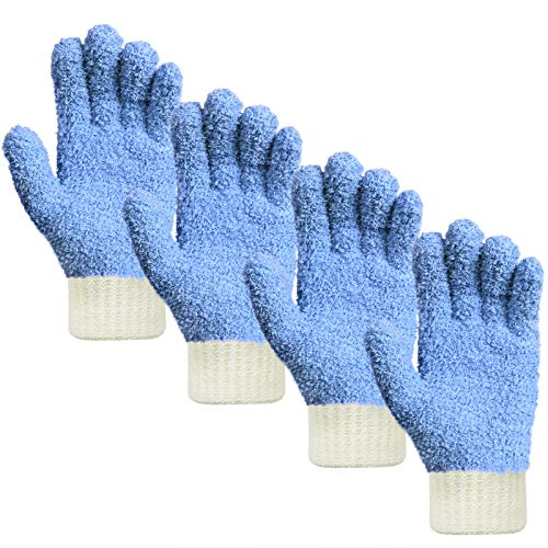 MIG4U Microfiber Dusting Gloves House Cleaning Glove for Blinds, Windows, Baseboard, Shutters, Furniture, and Car, Reusable Lint-Free Blue 2 Pairs S/M