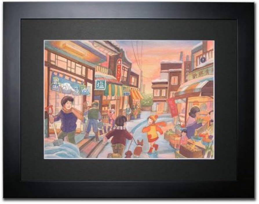 Amazon｜情景画 冬の商店街（坂道なつ）〔アクリル画・水彩画〕/ 絵画