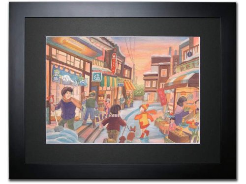 Amazon｜情景画 冬の商店街（坂道なつ）〔アクリル画・水彩画〕/ 絵画