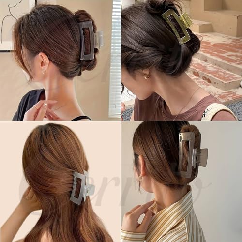 Image of Cerrito 4 Pcs Big Hair Claw Clips, Large Rectangle Clutchers for Hair, Strong Hold Nonslip Jelly Clip Hair Accessories for Women & Girls with Thick, Thin, Curly, Straight, Multicolor