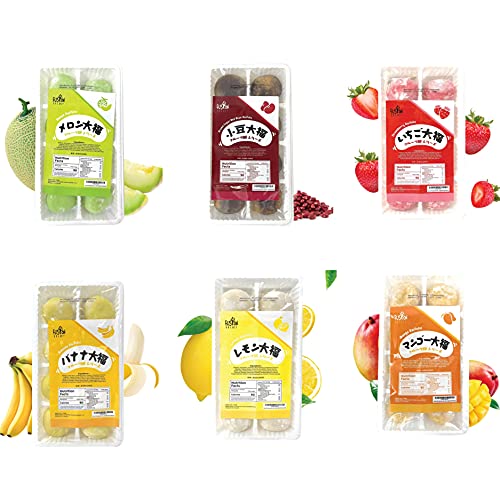Fusion Select Japanese 6 Variety Fruit Flavor Brown Sugar Red Bean, Melon, Mango, Banana, Lemon, Strawberry Daifuku Mochi Bean Jam Rice Cake Mochi Sampler Fusion Select Japanese 6 Variety Fruit Flavor Brown Sugar Red Bean, Melon, Mango, Banana, Lemon, Strawberry Daifuku Mochi Bean Jam Rice Cake Mochi Sampler
