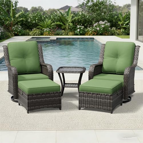 Image of Joyside 5 Piece Wicker Patio Furniture Set, Outdoor Swivel Rocker Patio Chairs with High Back, Deep Seating, Wide Armrest, Thickened Cushions, Outdoor Furniture for Deck, Porch Use