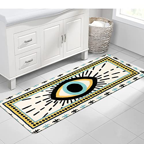 Haocoo Blue Evil Eye Bathroom Runner Rugs 2’X5’,Long Non-Slip Vintage Bath Mat, Super Soft Velvet Shower Mat Creative Tribal Bath Rug Floor Mat Carpet For Bedroom Living Room Nursery Decor #TOP5