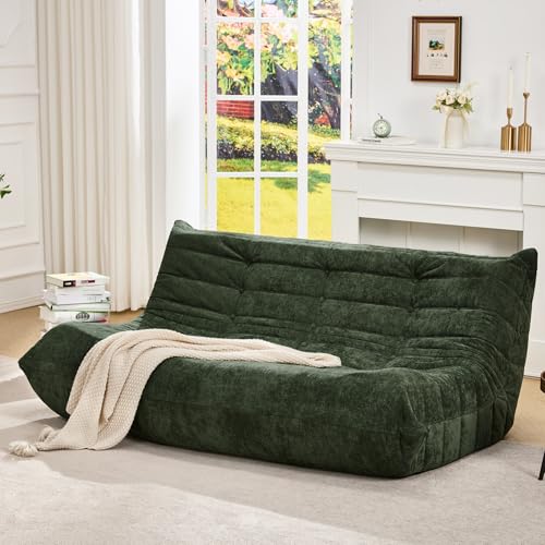 Image of Hobestluk Giant Bean Bag Chair Faux Fur BeanBag Couch for Living Room | Green Chenille, 3-Seater,Ergonomic Design,Memory Foam,Anti-slip Bottom,No Assembly Required,Decorative Style for Living Room