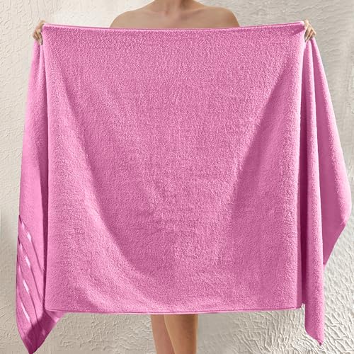 Image of Elegant Comfort 100% Turkish Cotton 4 Lines Viscose Stripe Jumbo Bath Towel - Hotel Spa Quality Extra Large 35 x 70 Inch Bath Towel Ultra Soft, Super Absorbent Quick Dry Large Bath Towel, Light Pink