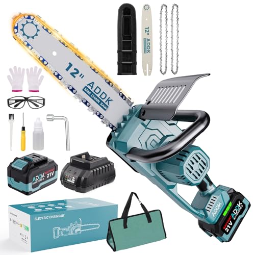BFYDOAA 12 Pulgadas Motosierra a Bateria 6000mAh, 950W Motor sin escobillas 21V Motosierra Eléctrica, Motosierra de Mano Inalámbrica para Ramas y Jardinería - 2 Cadenas,13m/s Velocidad