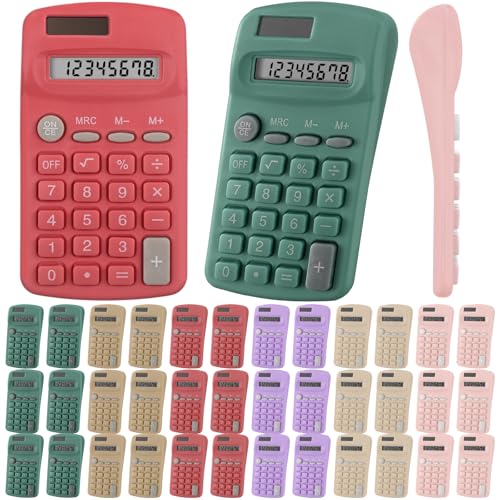 48 Pcs Pocket Size Basic Calculators Bulk for Classroom Solar Battery Dual Power Display Calculator 8 Digit Colored Basic Calculator for Kids Student School Office