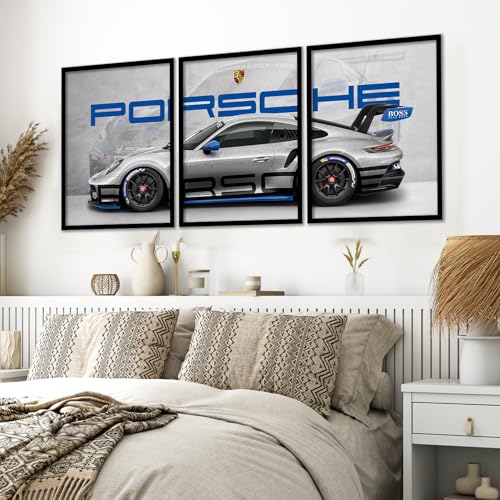 Image of ARTELLY Big Porsche 911 GT3rs Sports Car Framed Wall Posters, Set of 3, Premium Framed Painting, Living Room Bedroom Decoration, Large Size Gift Item for Boys Room Decor (Porsche 1, 19x25 inch)