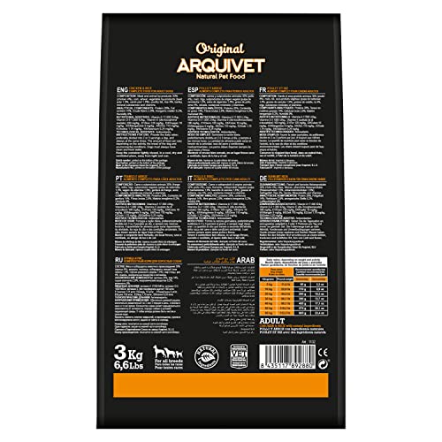 ARQUIVET Original Adult – Trockenfutter für ausgewachsene Hunde, Huhn und Reis, 3 kg, Hundefutter, Trockenfutter für Hunde – alle Rassen – natürliche Inhaltsstoffe