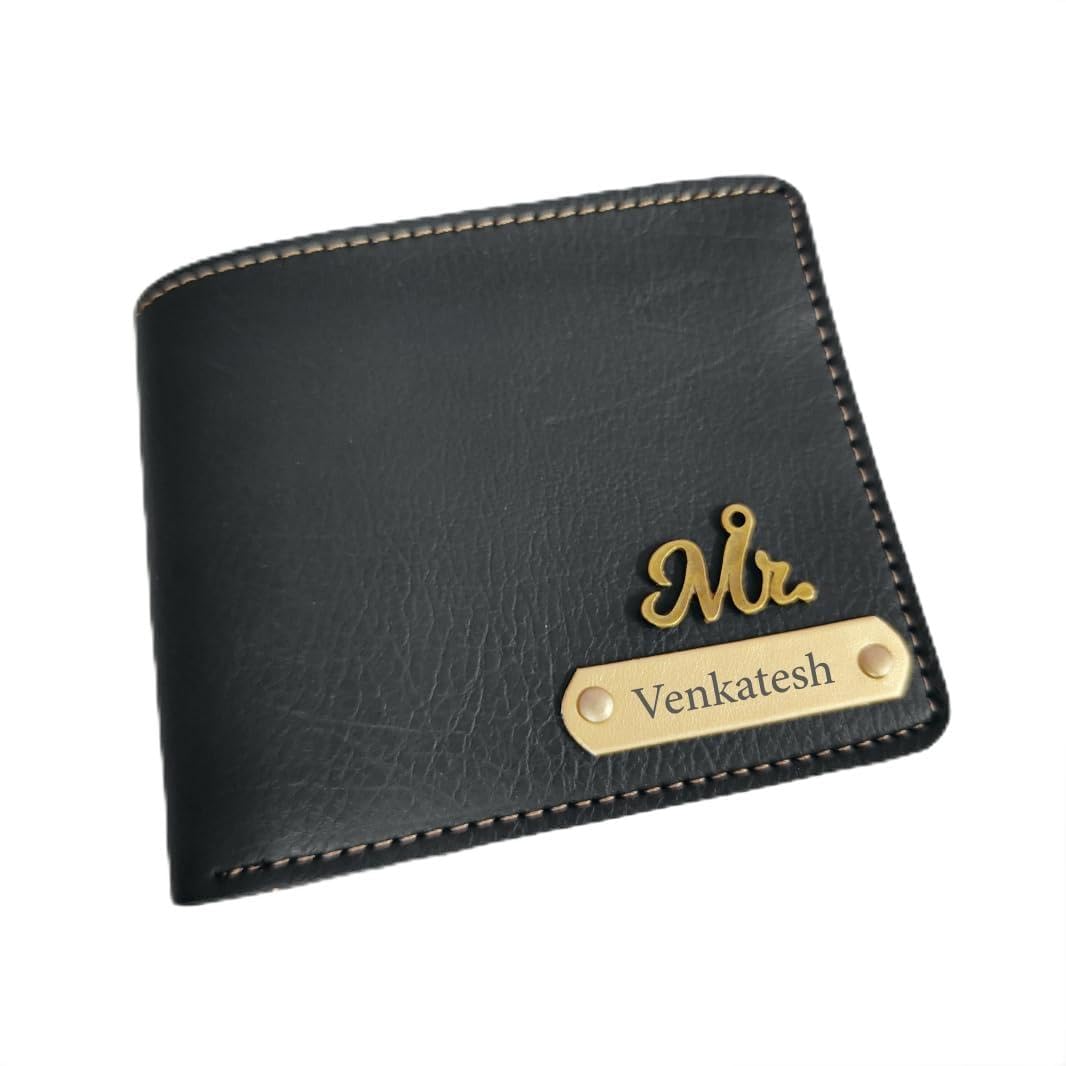 Men's Personalized Wallet I Customized Slim Stylish Leather Purse with Name & Charm I - (Brown) (Black)-image-34