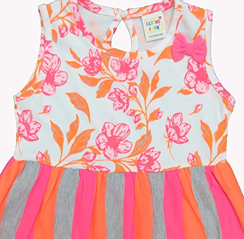Image of Clothe Funn New Born Baby Girl Trendy Cotton Dress (9-12 Months, Offwhite /Neon Pink)