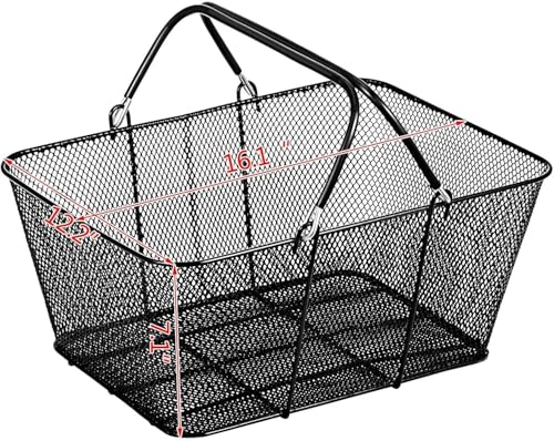12Pcs Schwarzer Draht-Einkaufskorb mit faltbaren Griffen, stapelbarer Metallwagen für Supermarkt-Lebensmittelwäscherei, langlebiges 44Lbs-Kapazitäts-Set mit Organizer-Ständer