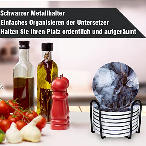 LuenHego Untersetzer Gläser 8er Set Saugfähige Keramik Untersetzer mit Korkboden/Metallhalter, Design Glasuntersetzer für Heimdekoration… – Ansicht 5