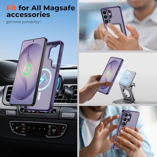 Image of SUPFINE Magnetic for Samsung Galaxy S26 Ultra Case with Screen Protector, (Built-in Magnets) (Military Grade Drop Protection) Slim Translucent Shockproof Phone Case,Dark Purple