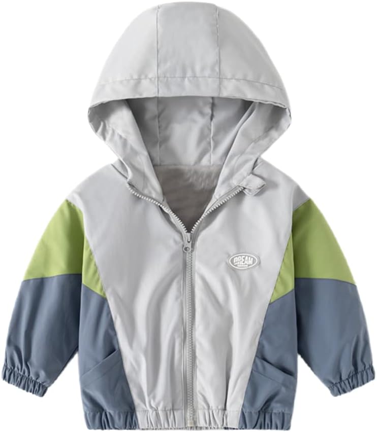 Meufam Toddler Baby Boys Windbreaker Casual Outerwear Lightweight Zip Hooded Jacket Color Block Windproof Coat