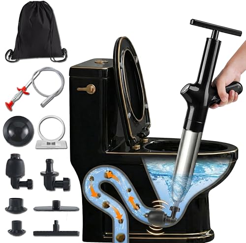 AURTOOLS Desatascador tuberías profesional y pistola desatascador tuberías – con manómetro, 4 boquillas y alambre para tuberías, mochila incluida, alta presión para fregadero, lavabo, WC y ducha