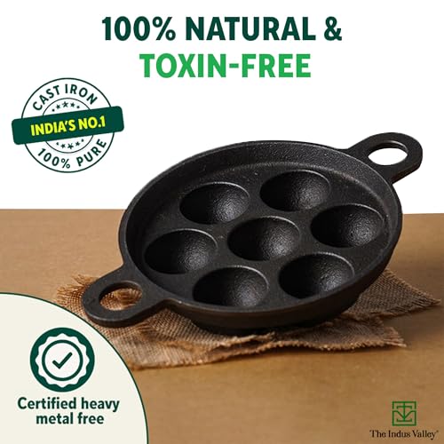 The Indus Valley Super Smooth Cast Iron Paniyaram Pan | 7Pit, 19Cm/7.4 Inch, 2.2Kg | Induction Friendly | Nonstick, Pre-Seasoned Appe/Paddu Pan,... - Image 6