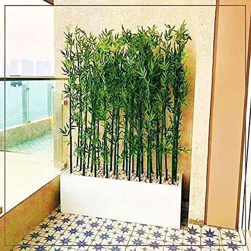 Image of Artificial Plant Bamboo Sticks with Polyester Leaves on Original Bamboo and Without Pot I Bamboo Tree Artificial for Home Decoration (12 Pieces; 1 Piece is 6.5 FEET Height; Green)