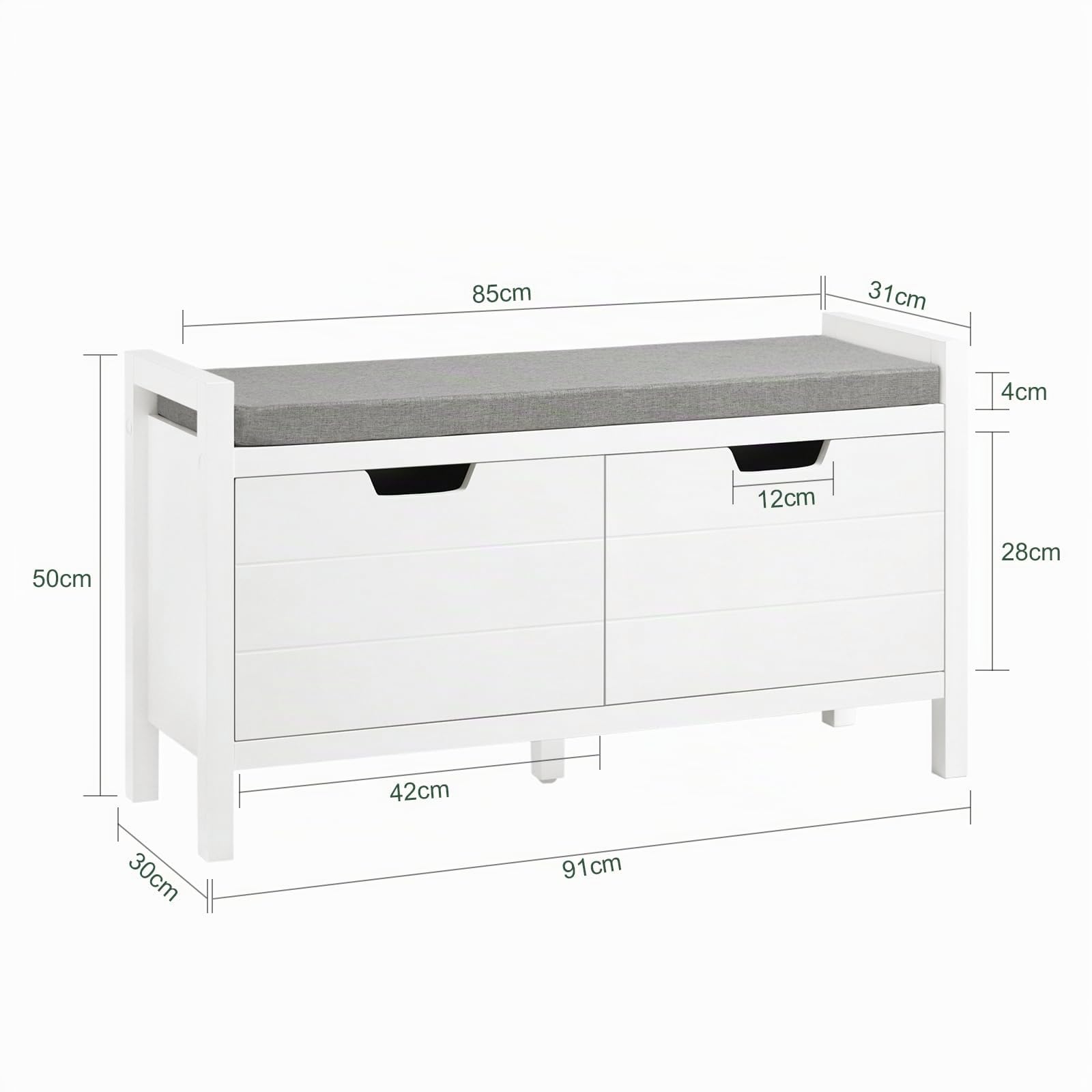 SoBuy Panca scarpiera con 2 ante 91x30x50cm per ingresso | Cassapanca salvaspazio con cuscino rimovibile e 2 ante apribili, MDF E1, portata 150kg, design compatto bianco FSR63-II-W