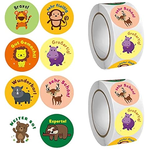 Motivational Stickers for Children, Pack of 1000 Self-Adhesive Animal Reward Stickers, Teacher Reward Stickers with Cute Animals, Praise Praise Stickers for School, Classroom, Rounds Cover