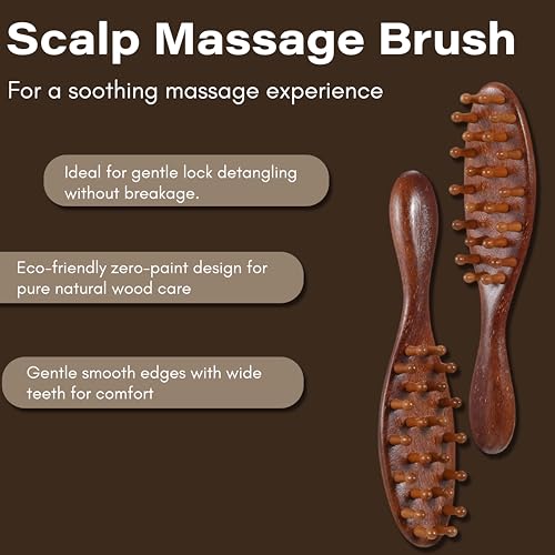 Image of Beaute Secrets Wooden Scalp Massager Hair Growth Brush | Sandalwood Head Massager & Stress Relief Comb | Anti-Dandruff Scalp Exfoliator | Gua Sha Massage Brush for Men & Women, Brown