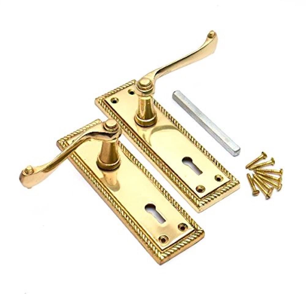 Bulk Hardware Brass Merriway Bh03585 Lever Lock Door Handle Georgian -1 Pcs