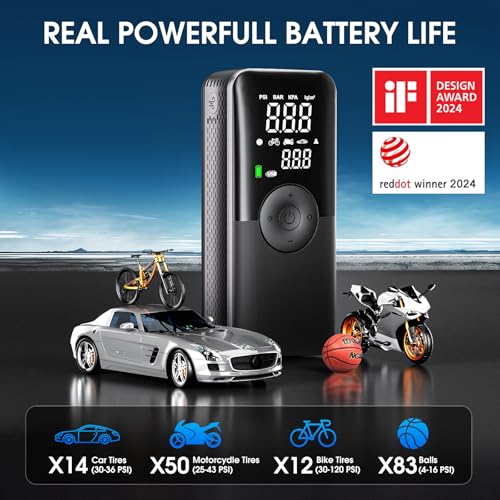 CARSUN Cordless Tire Inflator Portable Air Compressor,Car Tire Pump with Digital Dual Screen,150PSI Portable Air Pump for Car Tires with Deflation&Pressure Gauge,Suitable for Car,Motorcycles,Bicycles - Image 5