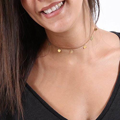 Gold Choker Necklaces 14K Gold Plated/Silver Disc Choker Necklaces Dangling Star Heart Pendant Necklaces Summer Beach Boho Necklaces Aesthetic Necklace Gift for Women2